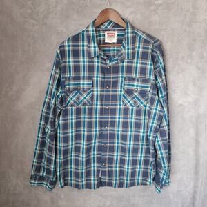 Levi's XL Men's Plaid Button-Up Blue Black Western Cotton Polyester Shirt
